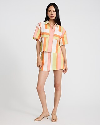 Striped Linen-Blend Cropped Boyfriend Portofino Shirt