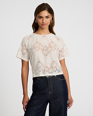 Floral Lace Crew Neck Short Sleeve Tee