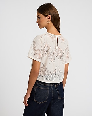 Floral Lace Crew Neck Short Sleeve Tee