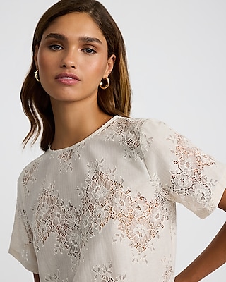 Floral Lace Crew Neck Short Sleeve Tee