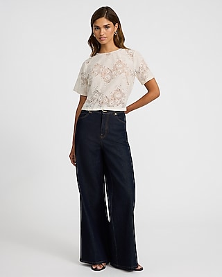 Floral Lace Crew Neck Short Sleeve Tee