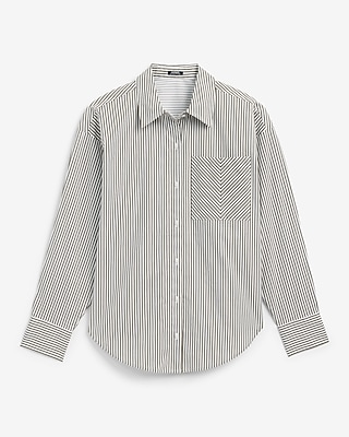 Stretch Cotton Poplin Striped Pocket Boyfriend Shirt