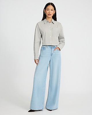 Stretch Cotton Poplin Striped Pocket Boyfriend Shirt