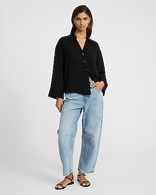 Georgette Collared Wide Cuff Button Down Shirt