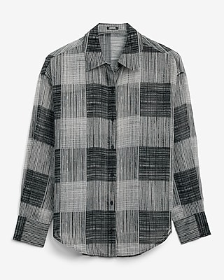 Crinkle Chiffon Plaid Boyfriend Shirt
