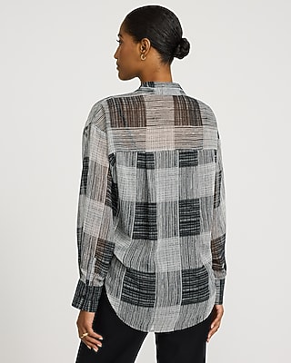 Crinkle Chiffon Plaid Boyfriend Shirt