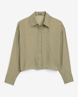Crinkled Sheer Cropped Boyfriend Shirt