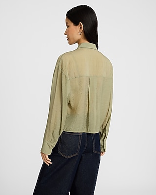 Crinkled Sheer Cropped Boyfriend Shirt