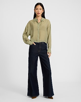 Crinkled Sheer Cropped Boyfriend Shirt