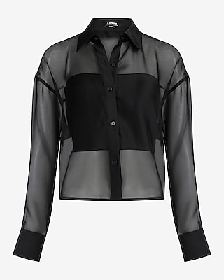 Sheer Crepe Cropped Boyfriend Shirt