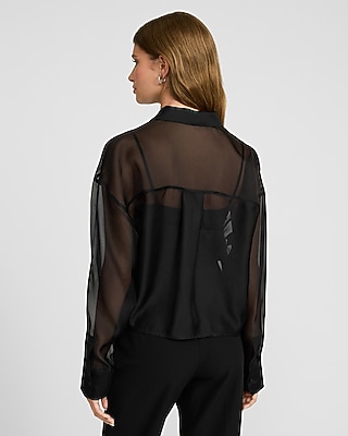 Sheer Crepe Cropped Boyfriend Shirt