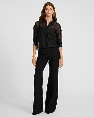 Sheer Crepe Cropped Boyfriend Shirt