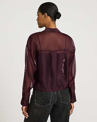 Sheer Crepe Cropped Boyfriend Shirt