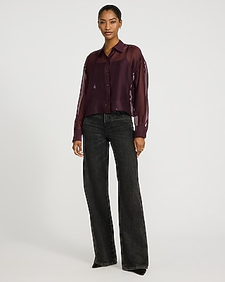 Sheer Crepe Cropped Boyfriend Shirt