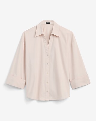 Stretch Cotton Poplin Collared Wide Cuff Button Down Shirt