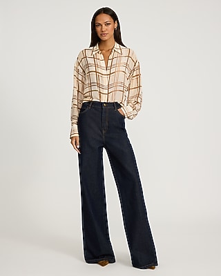 Sheer Plaid Cropped Boyfriend Shirt