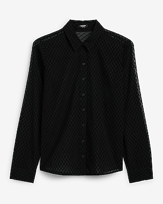 Sheer Textured Diamond Print Portofino Shirt