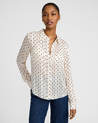 Metallic Satin Striped Polka Dot Portofino Shirt
