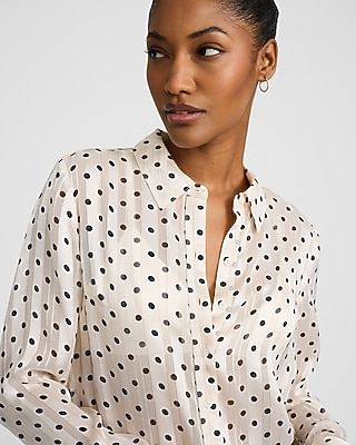 Metallic Satin Striped Polka Dot Portofino Shirt