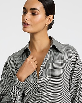 Houndstooth Single Pocket Boyfriend Shirt
