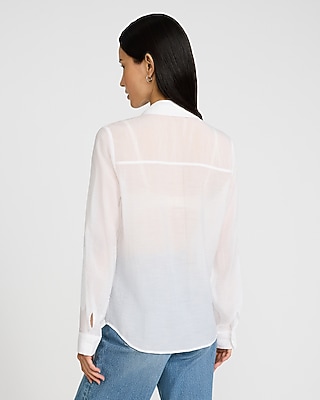 Crinkled Rayon Voile Rolled Sleeve Utility Portofino Shirt