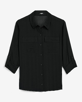 Crinkled Rayon Voile Utility Portofino Shirt