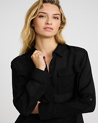 Crinkled Rayon Voile Utility Portofino Shirt