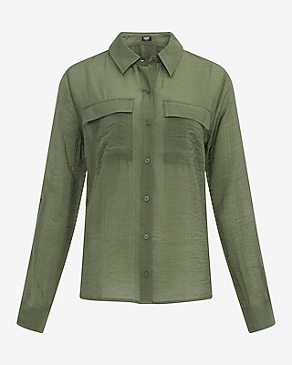 Crinkled Rayon Voile Rolled Sleeve Utility Portofino Shirt