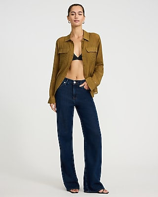 Crinkled Rayon Voile Rolled Sleeve Utility Portofino Shirt