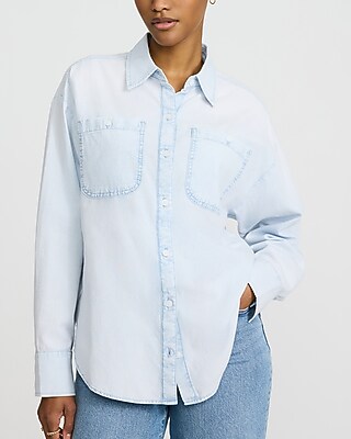 Cotton Denim Double Pocket Oversized Shirt