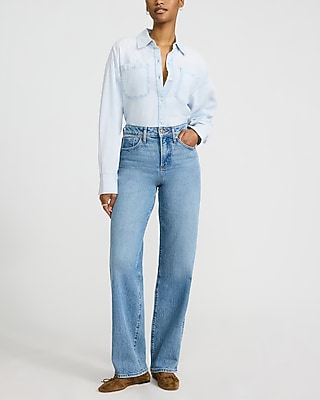 Cotton Denim Double Pocket Oversized Shirt