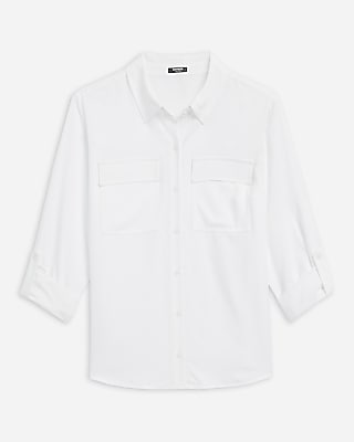 Twill Double Flap Pocket Rolled Sleeve Utility Portofino Shirt