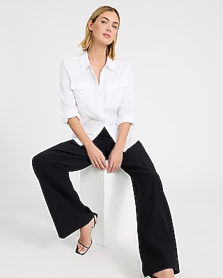 Twill Double Flap Pocket Rolled Sleeve Utility Portofino Shirt