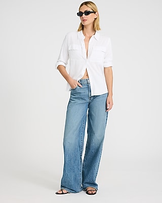 Twill Double Flap Pocket Rolled Sleeve Utility Portofino Shirt
