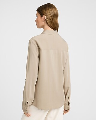 Twill Double Flap Pocket Rolled Sleeve Utility Portofino Shirt