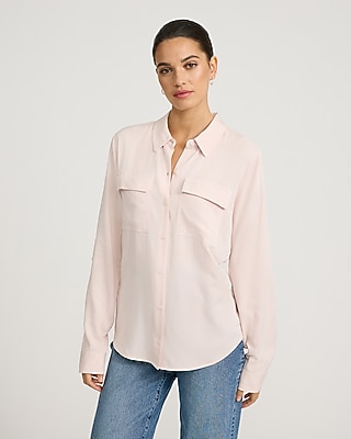 knee length dresses for ladies Hancock Women Pink Solid Satin Formal Shirt main image 1
