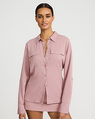 Twill Double Flap Pocket Rolled Sleeve Utility Portofino Shirt