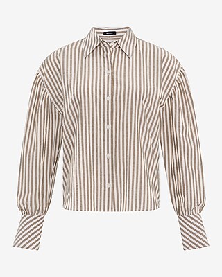 Striped Seersucker Balloon Sleeve Oversized Shirt - image 3