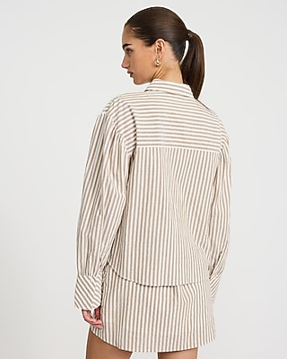 Striped Seersucker Balloon Sleeve Oversized Shirt - image 2