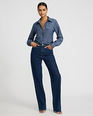 Denim Double Flap Pocket Rolled Sleeve Utility Portofino Shirt