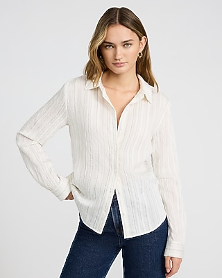 Long Sleeve Textured Striped Portofino Shirt