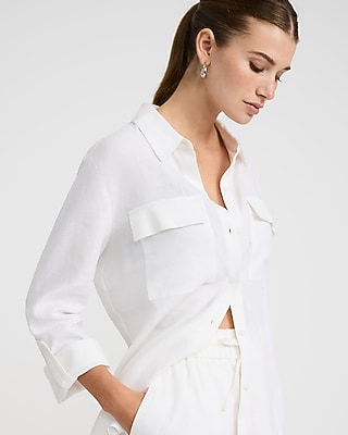 Linen-Blend Double Flap Pocket Utility Portofino Shirt