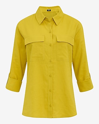 Summer-Blend Linen Double Flap Pocket Utility Portofino Shirt