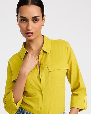 Summer-Blend Linen Double Flap Pocket Utility Portofino Shirt