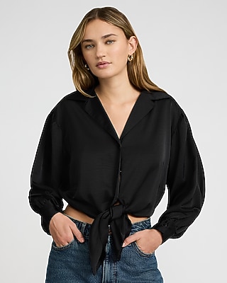 Satin V-neck Twist Front Peplum Top | Express