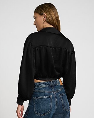 Satin Long Sleeve Tie Front Shirt