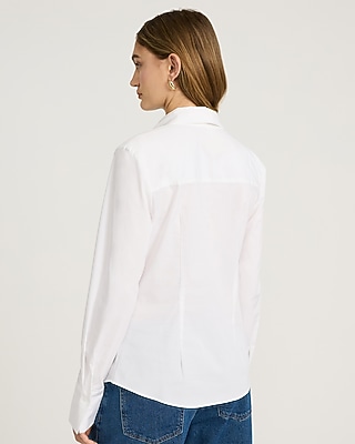 Stretch Cotton Poplin Tie Neck Essential Shirt
