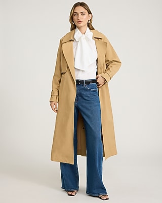 Stretch Cotton Poplin Tie Neck Essential Shirt