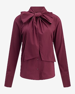 Stretch Cotton Poplin Tie Neck Essential Shirt - thumbnail 5