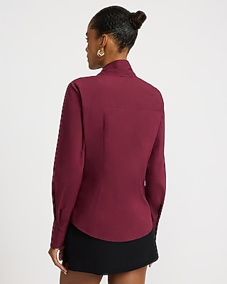 Stretch Cotton Poplin Tie Neck Essential Shirt - thumbnail 3